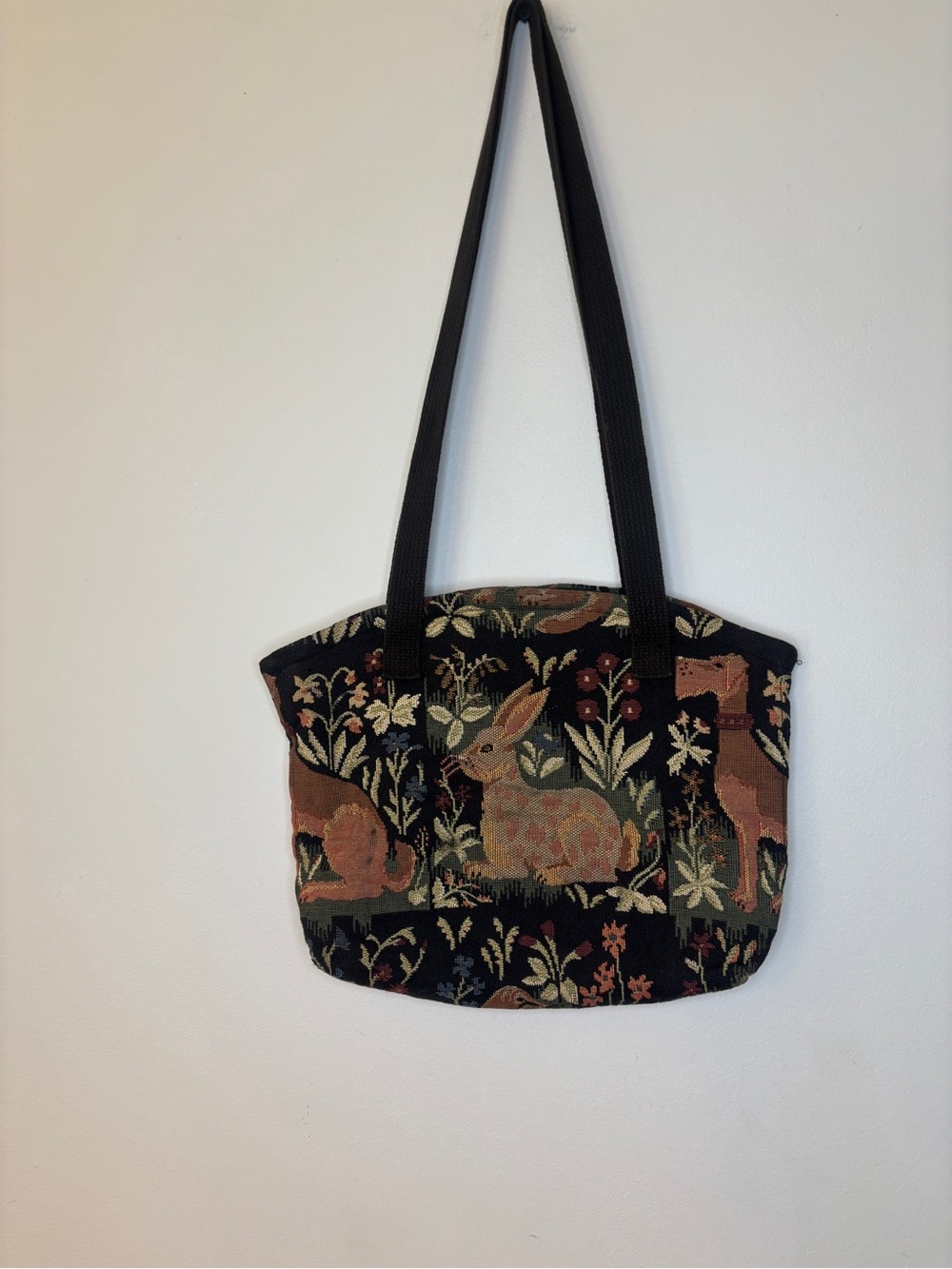 Vintage Tapestry Animal Motif Shoulder Bag - Black/Brown - Picture 2 of 7
